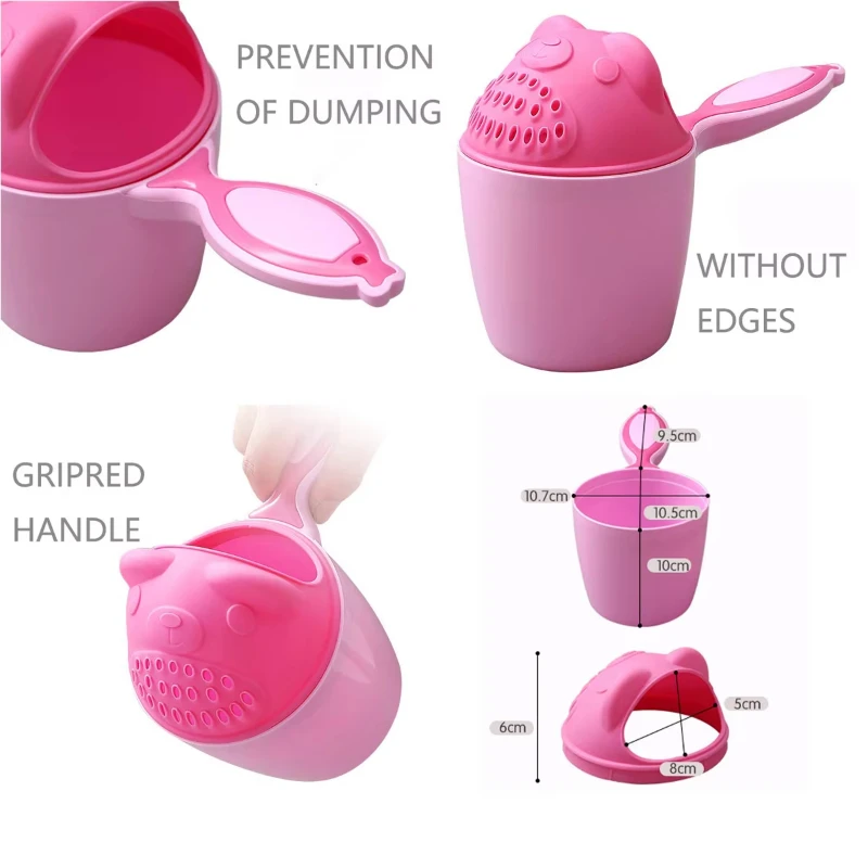 1PC Del Bambino Del Fumetto Orso Tazza Da Bagno Neonato Doccia Shampoo Tazza Bailer Bambino Bambini Doccia Acqua Cucchiaio Da Bagno Tazze di Lavaggio per 2 Colori - immagine 3