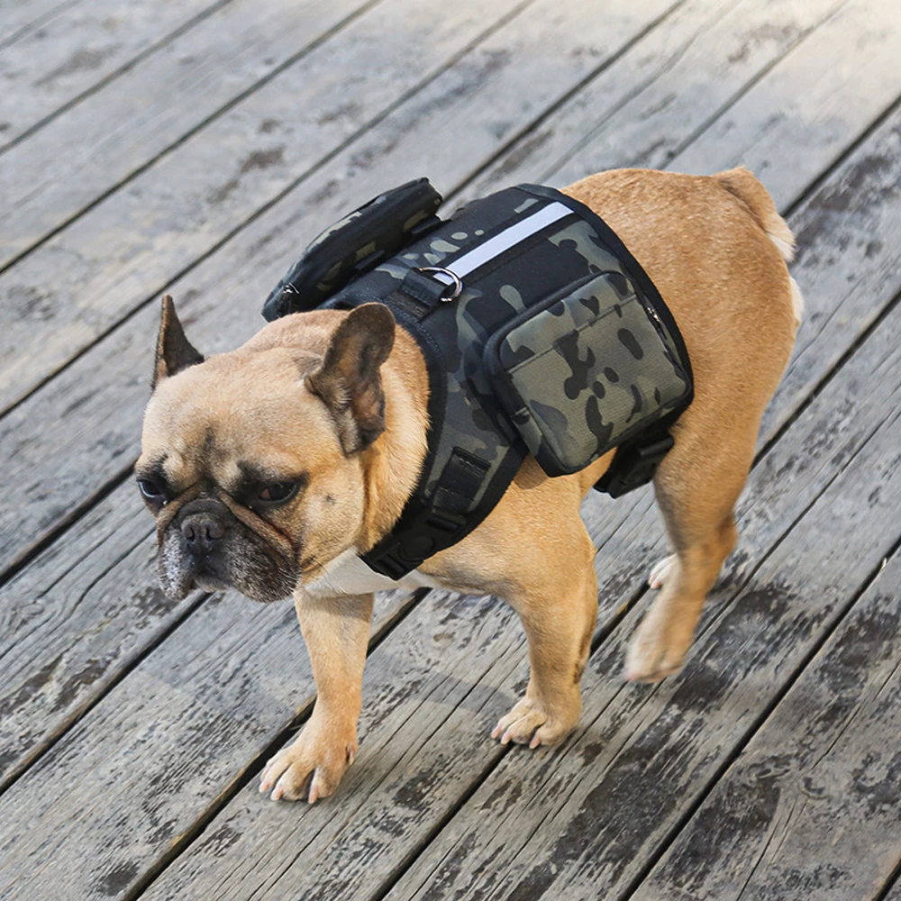 Dog Backpack Camouflage Pet Harness Saddle Bag Travel Snack Self