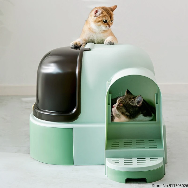 Katze Extra Large Fully Enclosed Cat Litter Box Corridor Anti Belt Sand