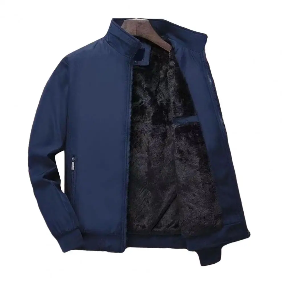 Men Autumn Winter Thick Plush Collar Cardigan Jacket