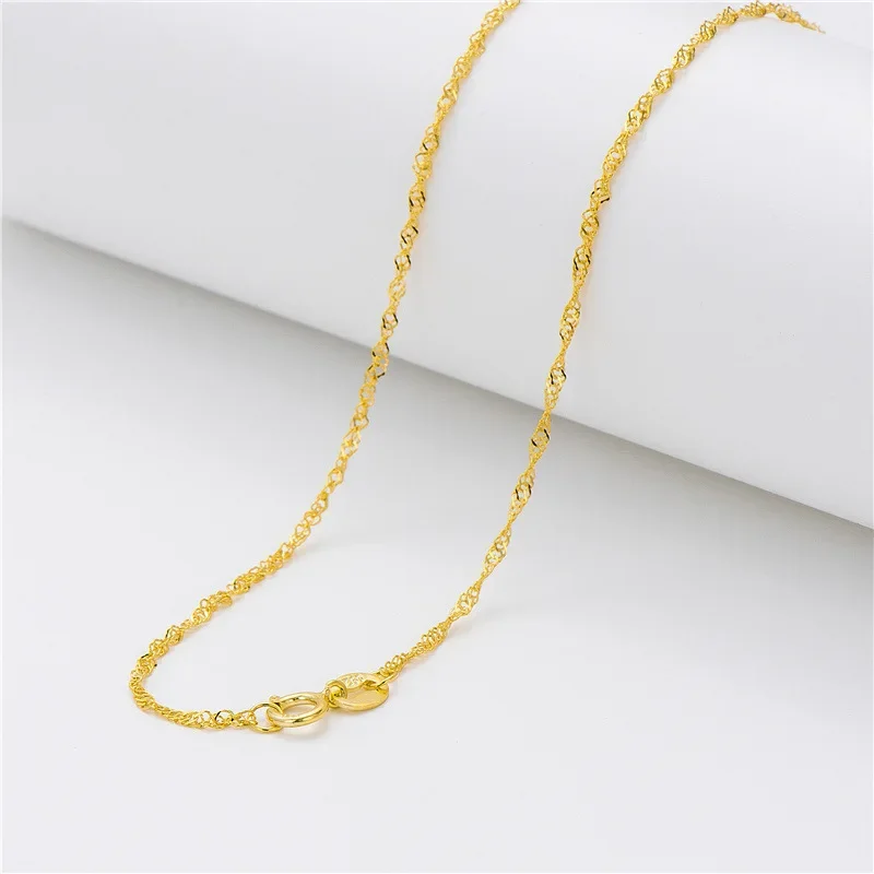 TrustDavis Genuine 925 Sterling Silver Gold Water-wave Snake Box Beads Chain For Woman 40/45cm Chain Necklace Accessories DC23 - Image 6