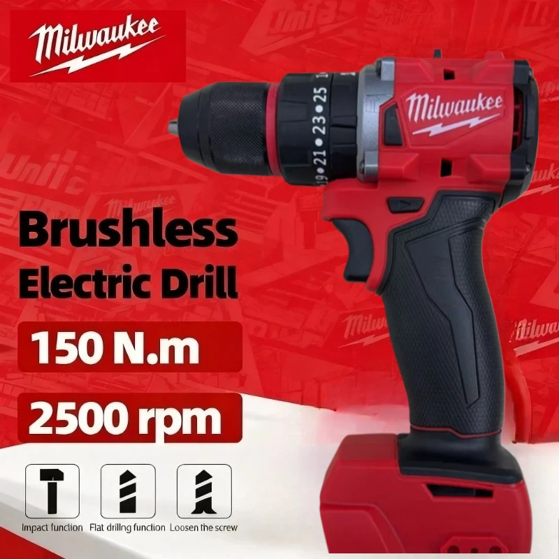Milwaukee Brushless 150N.m Impact Drill Cordless Electric Drill 20+3 Torque Small Drill Hammer Multifunctional Power Tools 1
