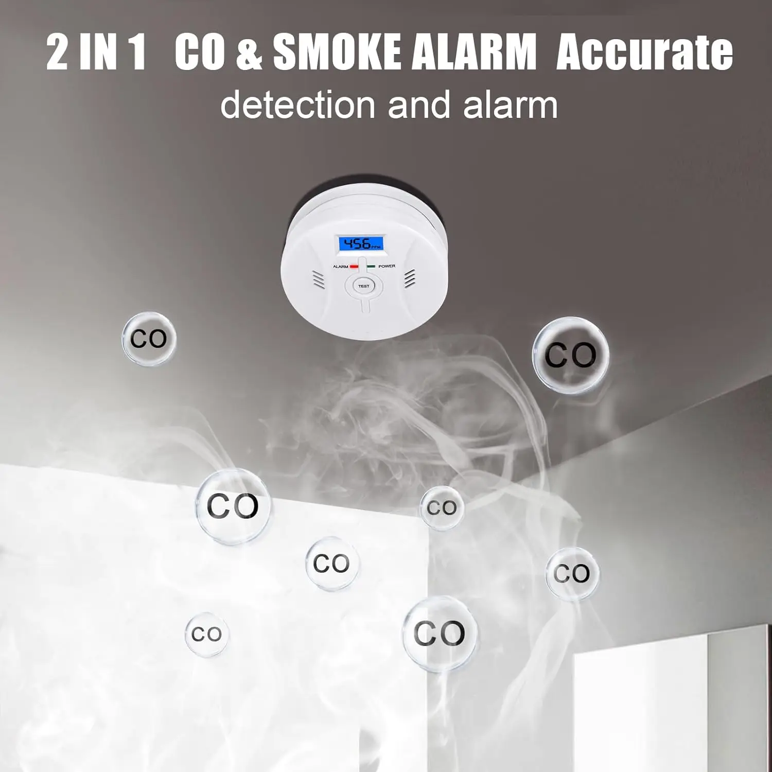 Carbon Monoxide Smoke Detector CO and Smoke Alarm Combination CO Alarm Fire Alarm for Home and Kitchen 2 in 1 carbon monoxide alarm smoke alarm
