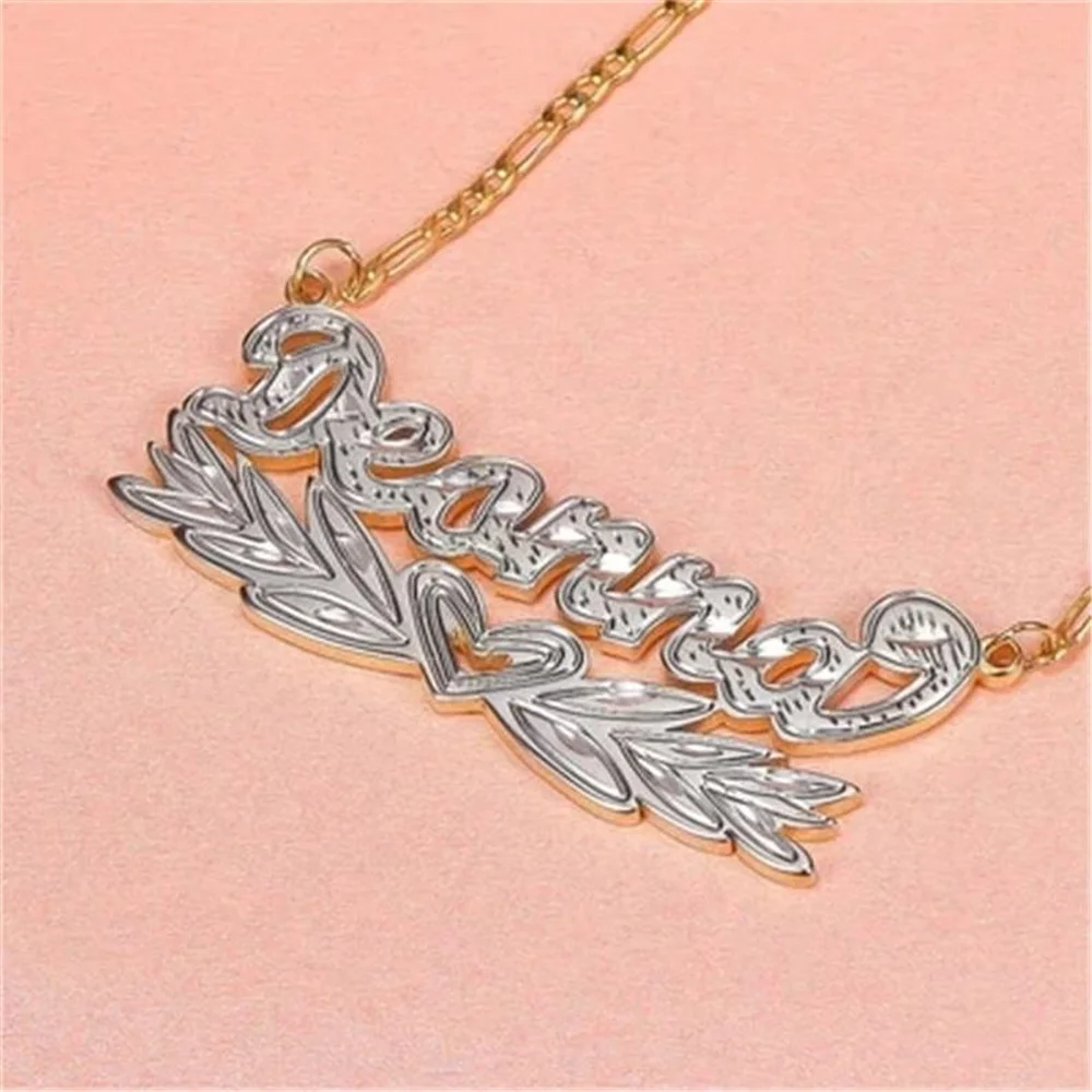 Custom 18K Gold Plated Double Layer Pendant 3D Custom Nameplate Necklace Personalized Choker for Women Men Free Shipping