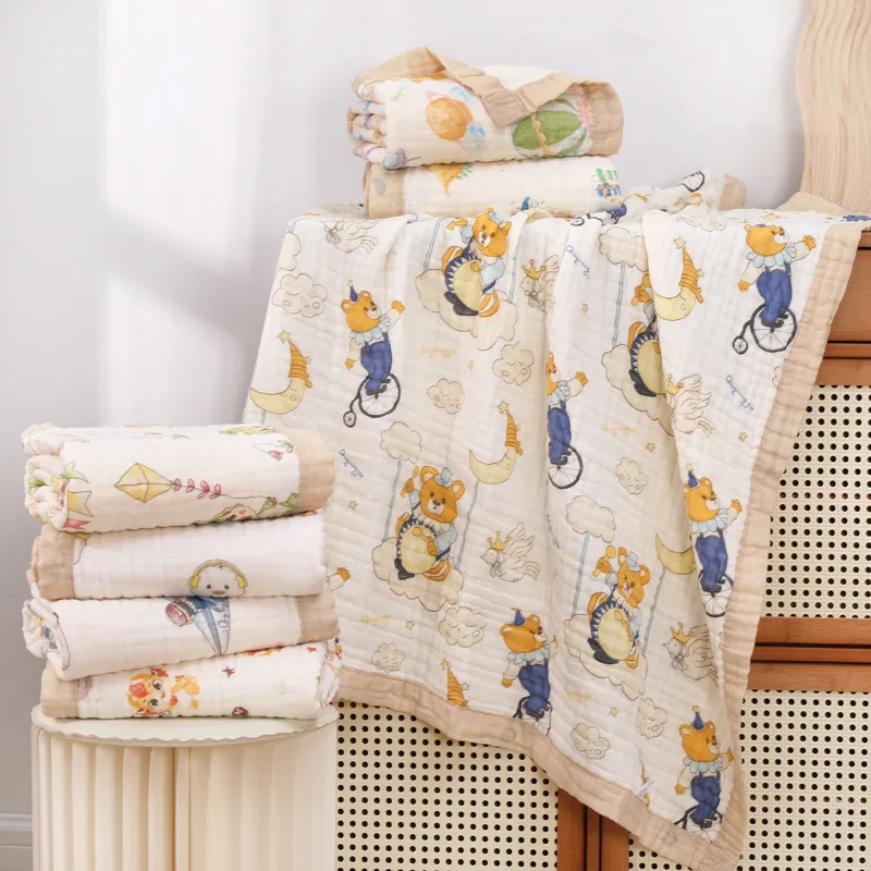 High Density Baby Gauze Bath Towel 6 Layers of Newborn Soft Seersucker Children's Nap Blanket for Kindergarten Children