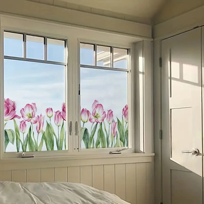 3 Stili Elettrostatico Tulipano Girasole Stampato Pellicola Per Vetri Dolce Soggiorno Sala Da Pranzo Camera Da Letto Cucina Adesivi Decorativi In Vetr