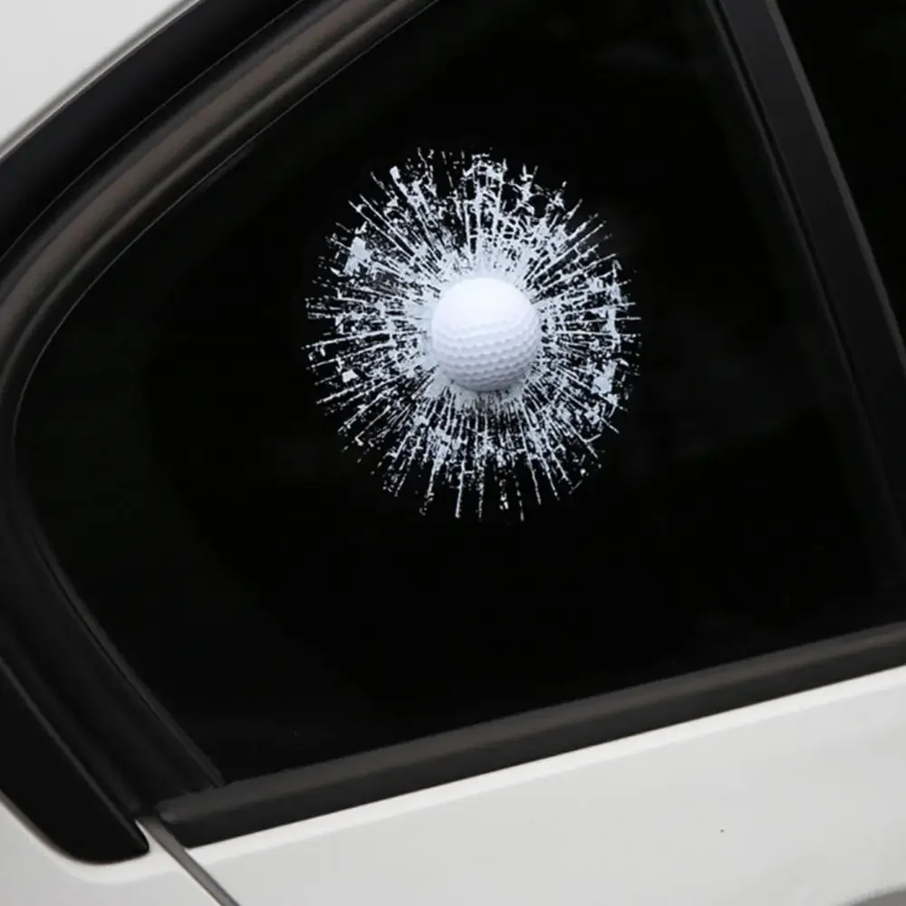Funny 3D Golf Ball Hit Window Crack Car Windshield Decals Sticker Decoration Car Accessories