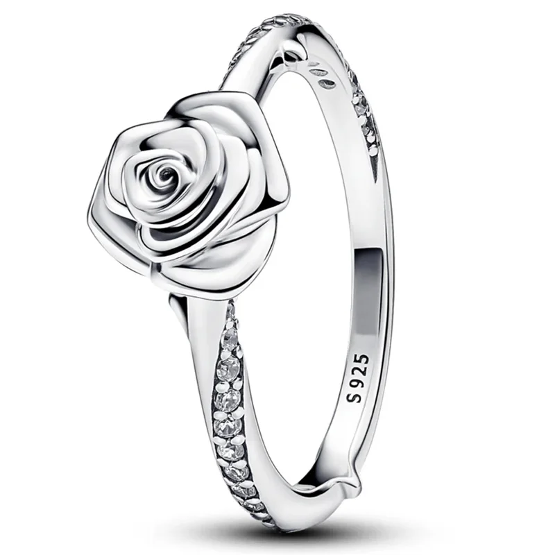 Original Rose In Bloom Ring With Crystal For Women 925 Sterling Silver Ring Birthday Gift Europe Jewelry