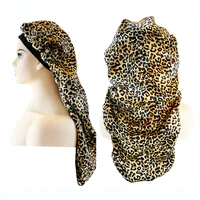 Satin Bonnet Cap Night Sleep Hat Wide Elastic Bands Long Hair Care Wrap For Women Leopard Print 1