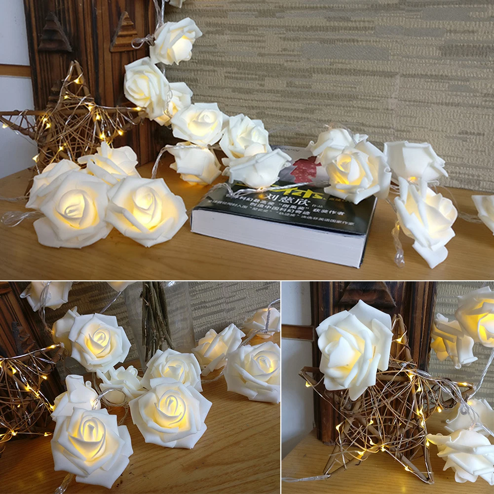 1.5/3m LED 장미 꽃 문자열 조명 배터리 갈 랜드 인공 꽃다발 거품 요정 조명 발렌타인 데이 웨딩 장식