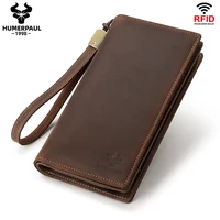 HUMERPAUL Men Wallets Genuine Leather Male Long Clutch with Phone Pocket RFID Blocking Cards Holder Large Capacity Storage Bags 1