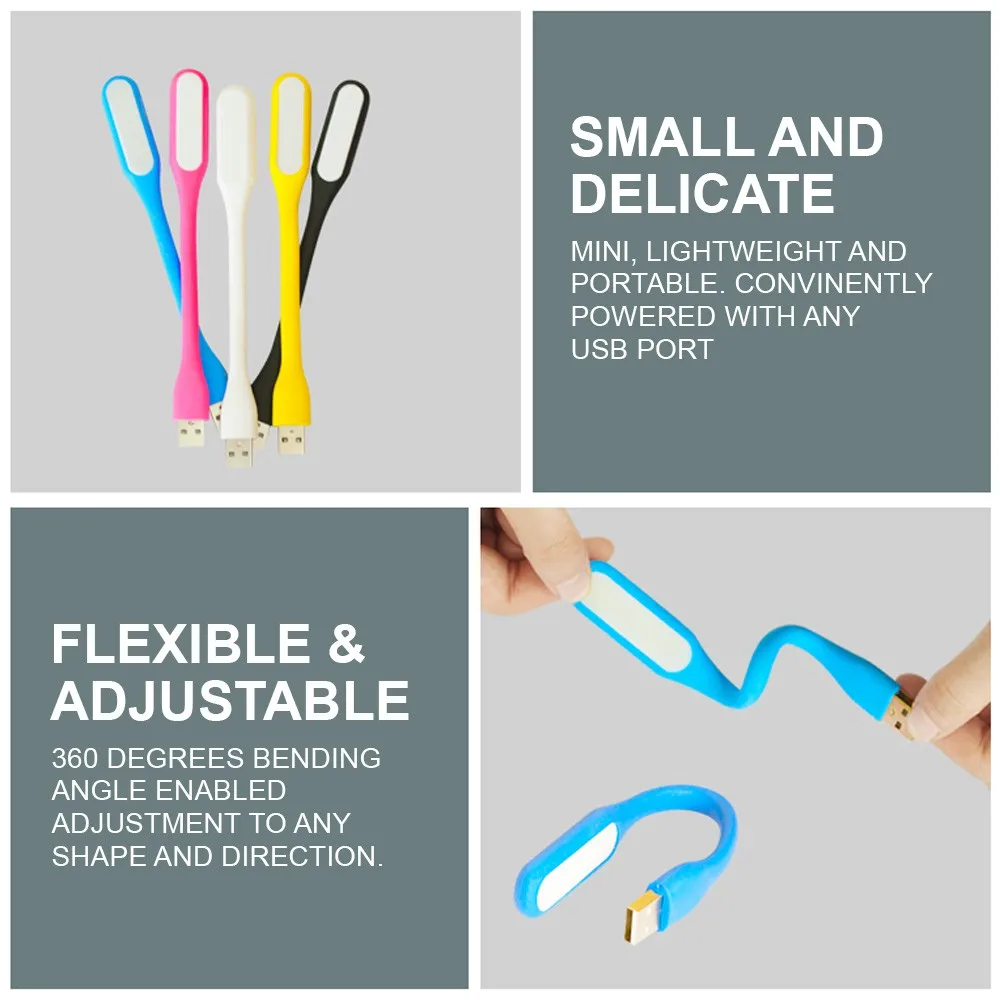 5PCS 5V USB Plug Lamp Foldable Colorful LED Night Lamp Mini Book Light Portable USB Desk Reading Lamp For Laptop Notebook Lamp