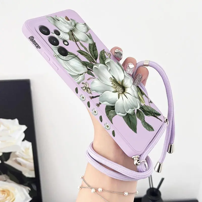 Wild Flowers Crossbody Lanyard Silicone Phone Case Cover