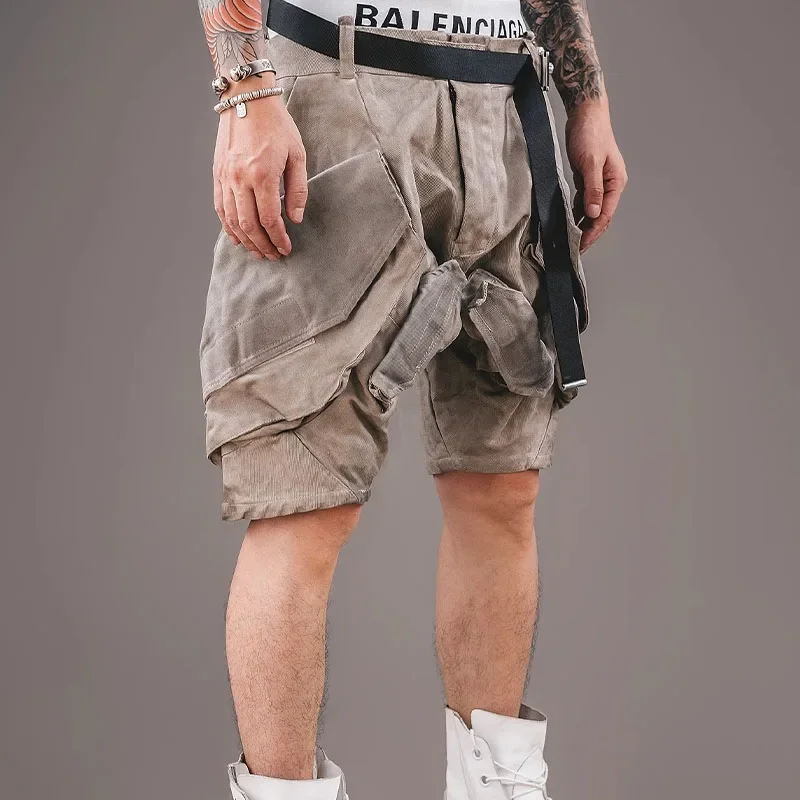 

Men's Stereoscopic Pocket Deconstructed Splicing Cargo Pants Shorts Functional Style Gradient Color Shorts Summer Male