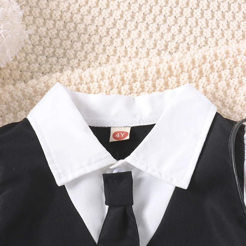 4-7 years Kids Girl Fall Dress Academic Style School Formal Long Sleeve Lapel Collar Uniform Dress Kids A-Line with Tie