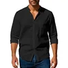 Henley Neck Cotton Linen Shirt Premium Lightweight Breathable Slim Fit Long Sleeve Button-Up