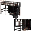 Twin Size Multifunctional Loft Bed with Wardrobe,Desk,Bookshelf and Drawers,Wood Loft Bed with Stairway Children's Wardrobes 3