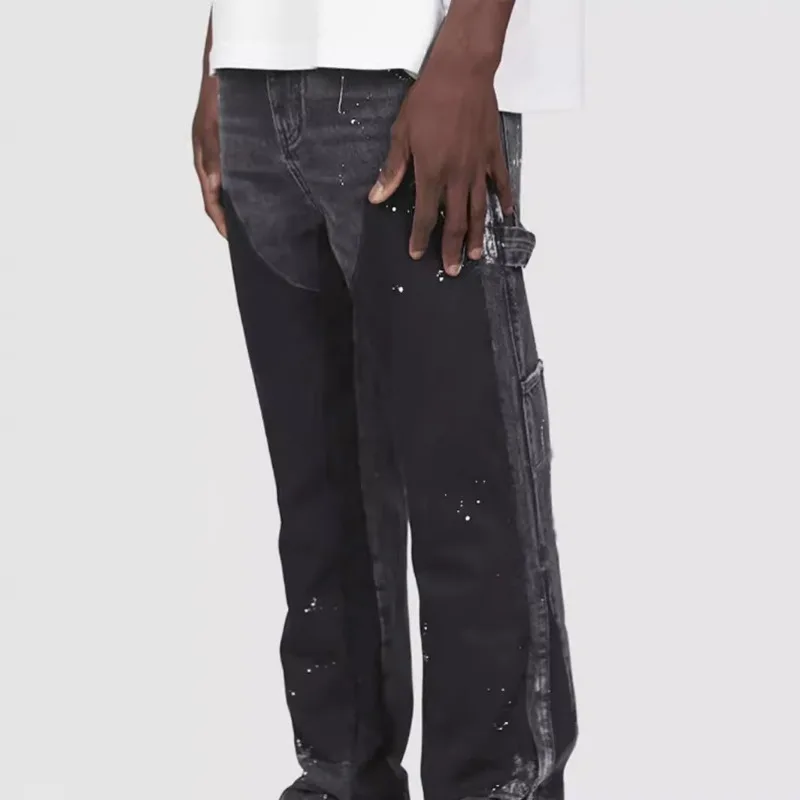 Men's Denim Work Pants, Explosive Workwear, Elastic Patch Denim Layered Flared Pants, Spring New Style 3