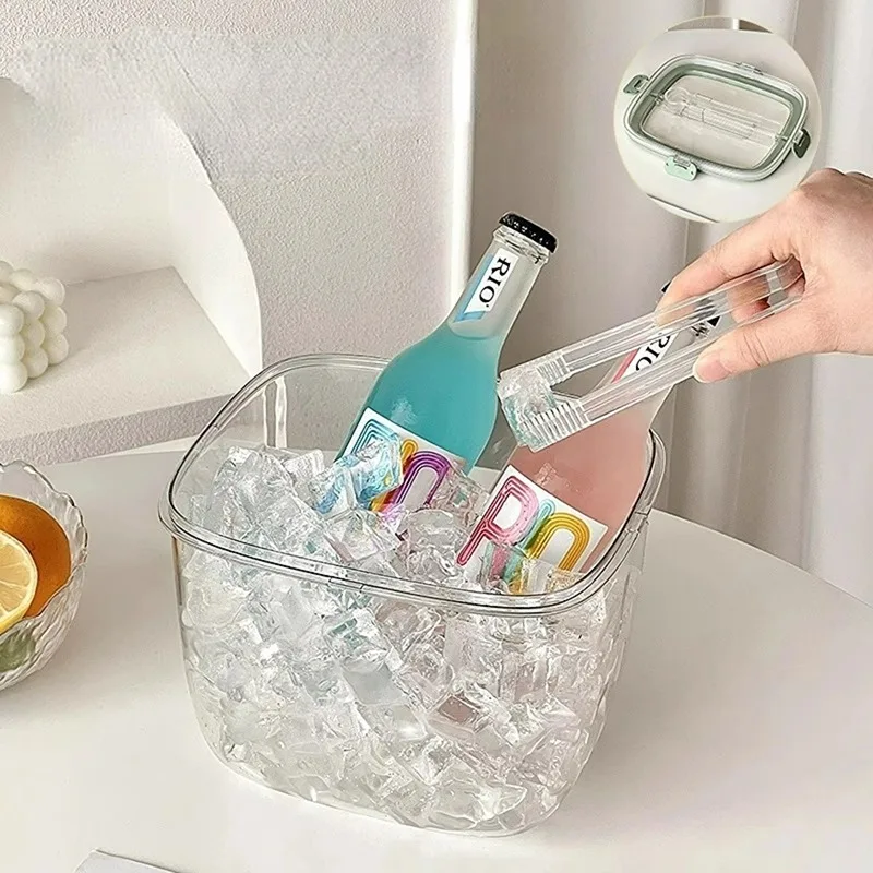 Creative Acrylic Ice Bucket With Ice Clip Transparent Cubes Iced Beverage Beer Bucket Outdoor Picnic Fruit Storage Basket