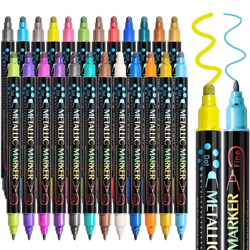 12-36Colors Double Head Metal Marker Pen,1~5mm Point Paint Pen For