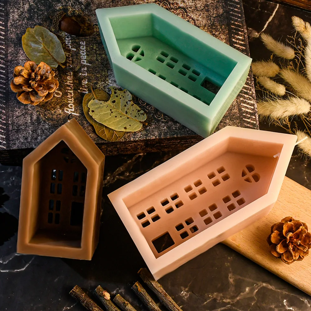House Candle Silicone Mold DIY Simulation Villa Art Candle Making Tool Epoxy Resin Plastic Molds Set Christmas Decoration Gift