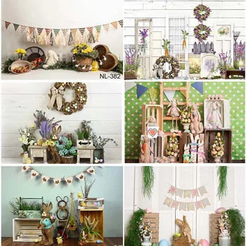 토끼 인형 인테리어 장식 부활절 배경 사진 토끼 나무 보드 깃발 창 당근 꽃 배경 소품