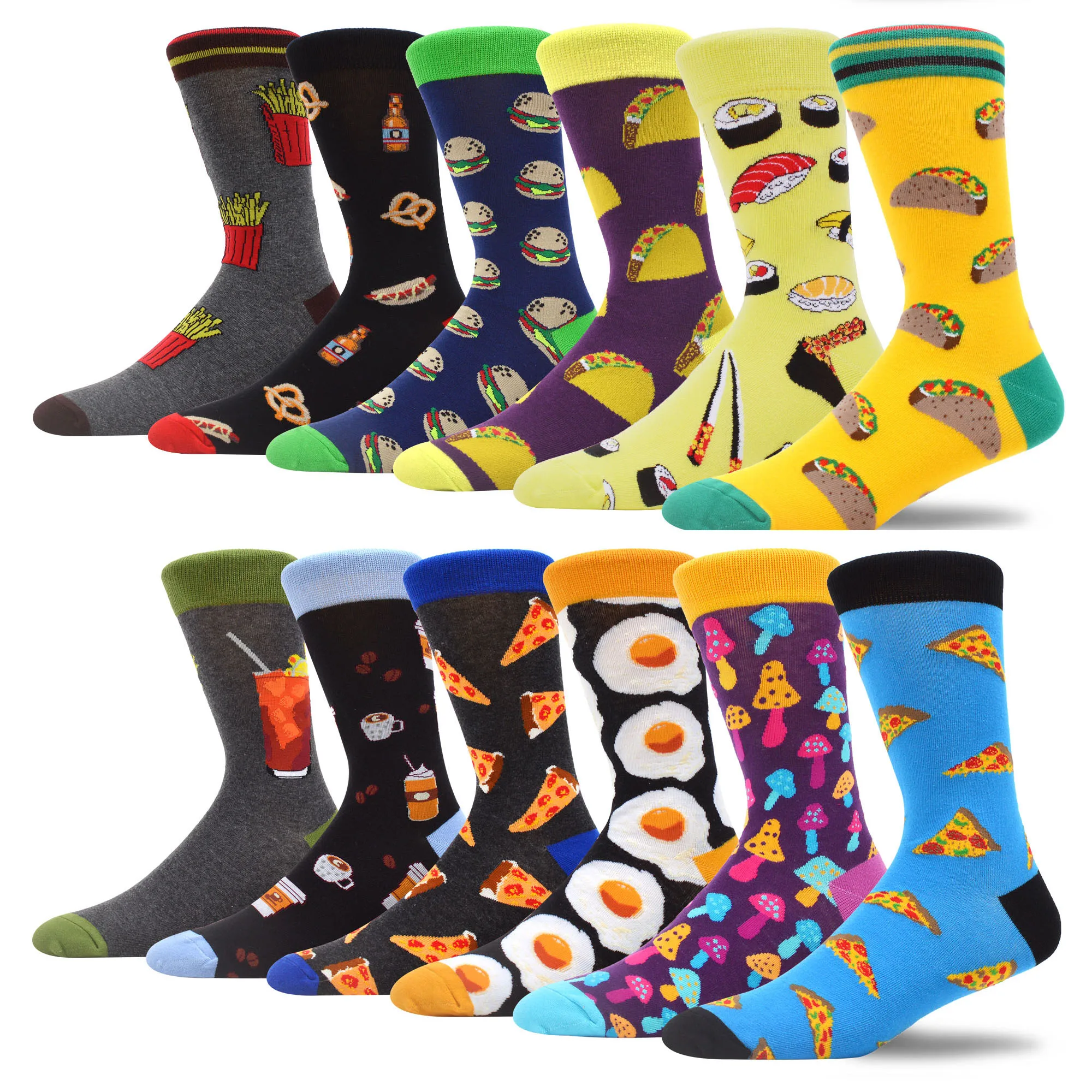 

Men's Dress Colorful Argyle Funny Novelty Combed Cotton Crew Socks - 12 Pack