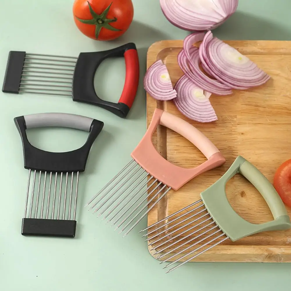 Onion Slicer Tool Easy Onion Slicing Tool Stainless Steel Holder for Slicing Vegetables Fruits for Potato Effortless