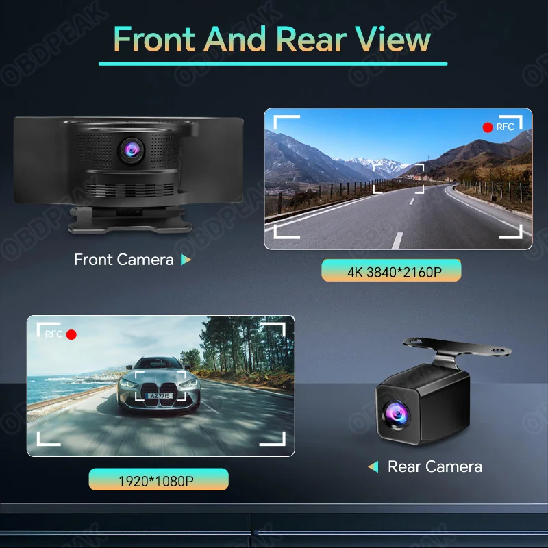 K2 카플레이 안드로이드 자동차 대시 캠, 4K 자동차 DVR 후방 카메라, 와이파이 GPS 내비게이션, 비디오 녹음기, 대시 보드, 듀얼 렌즈 AUX BT, 10.26 인치