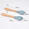 Food Grade Silicone Baby Utensils Wooden Handle Fork&Spoon For Children Eating Training Spoon For Complementary Food Tableware 2