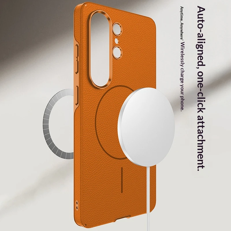 Leather Magnetic Wireless Charging Case - All-Inclusive Business Cover
