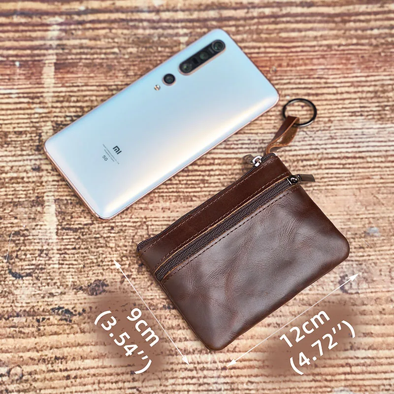 Vintage Brown Genuine Leather Mini Coin Purse with Zipper Pocket by NUPUGOO