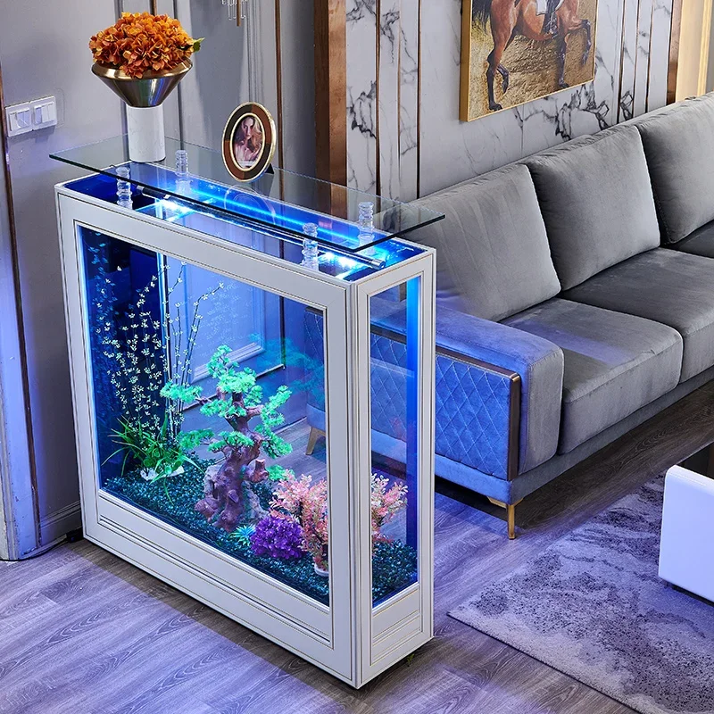 

Light Luxury Fish Tank Living Room Home Family Medium and Large Glass Floor Ecological Aquarium Partition Screens