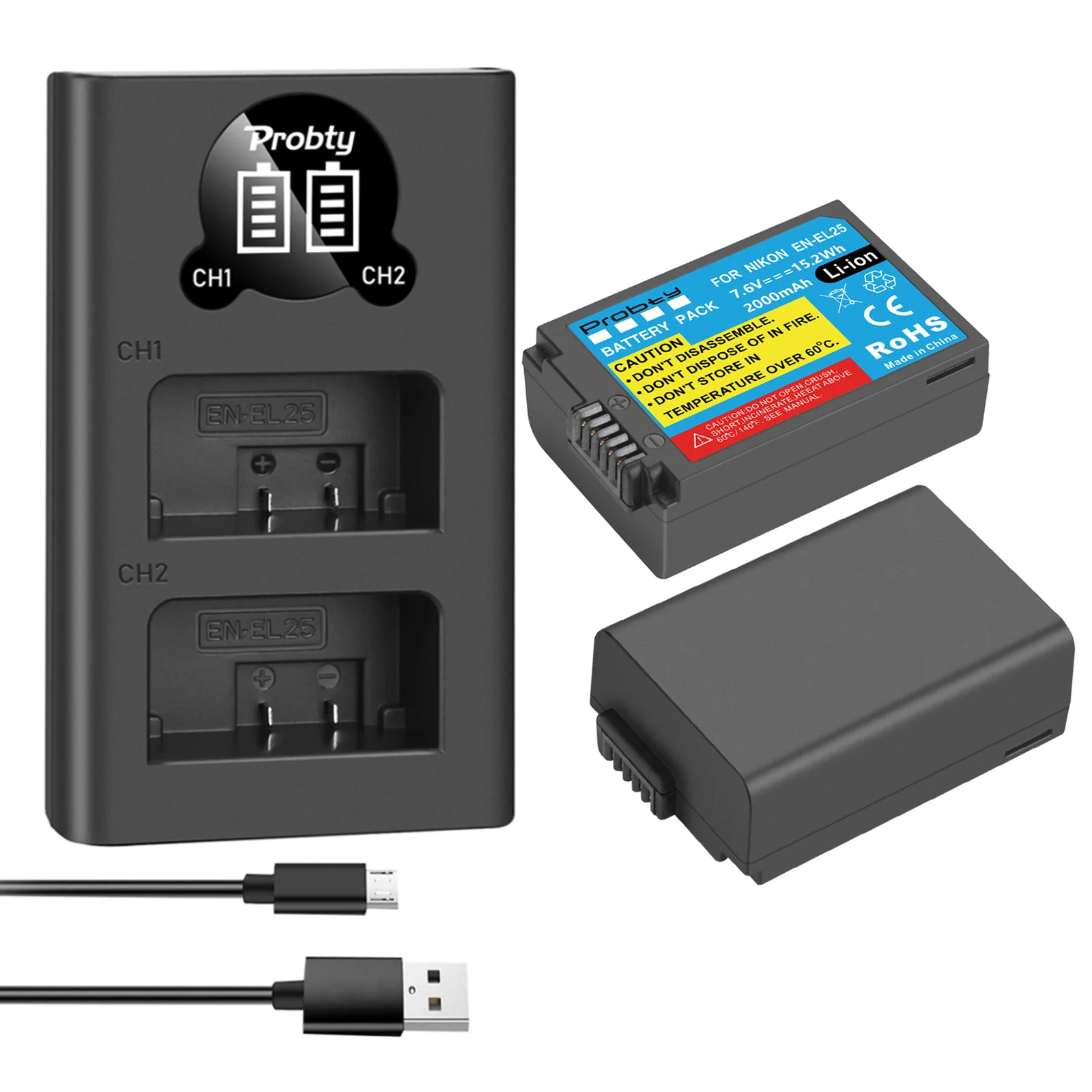 

New 7.6V 2000mAh EN-EL25 Rechargeable Camera Battery For Nikon Z50 Z30 ZFC Camera ENEL25 MH-32 or LED dual Channel Charger