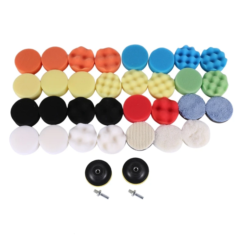 35 Pieces Car Polishing Pad Kit 80mm Buffing Pads Foam Polish Pads Polisher Attachment for Drill