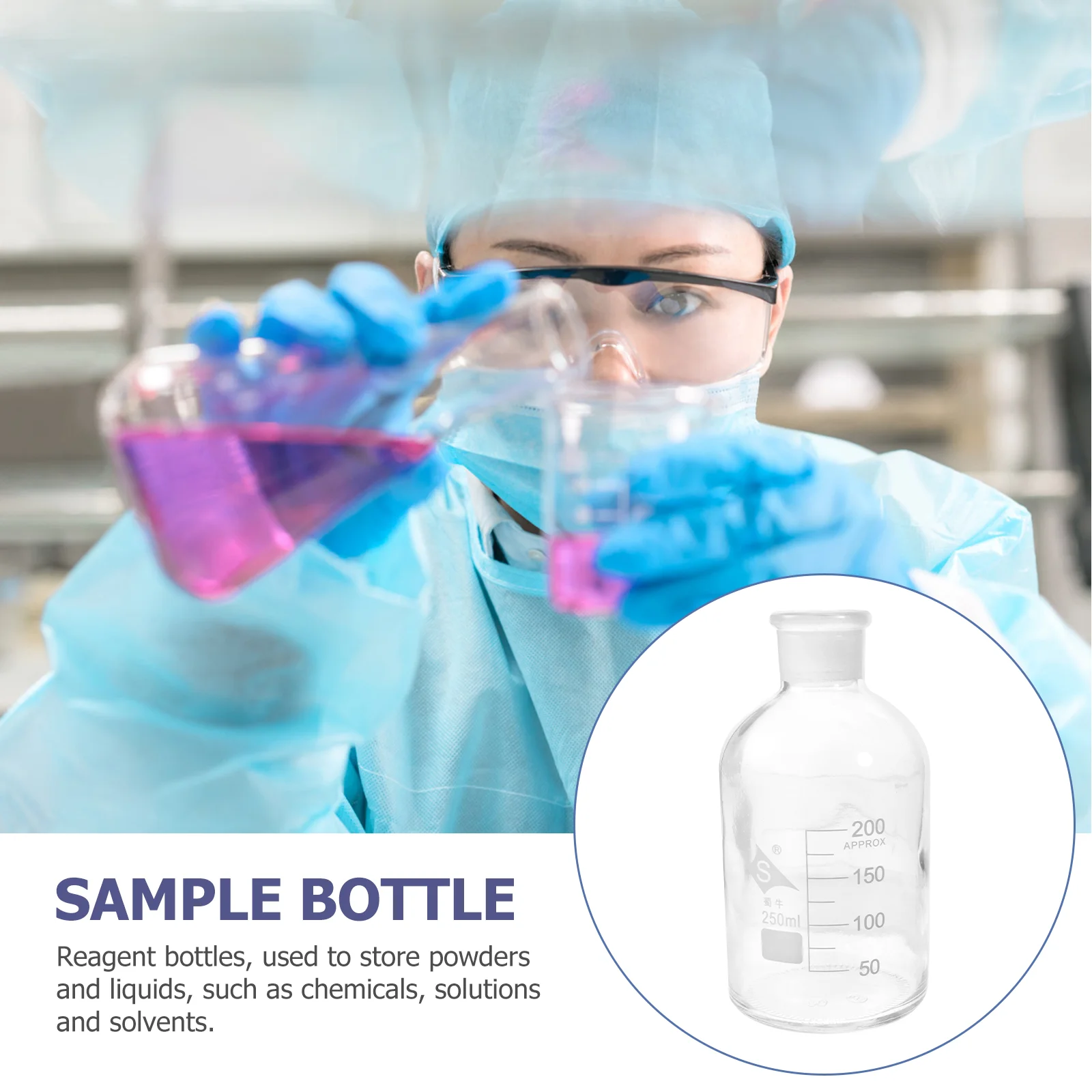 Glass Reagent Bottle Chemicals Plant Decor with Cover Sample Laboratory Thickened glass reagent bottle