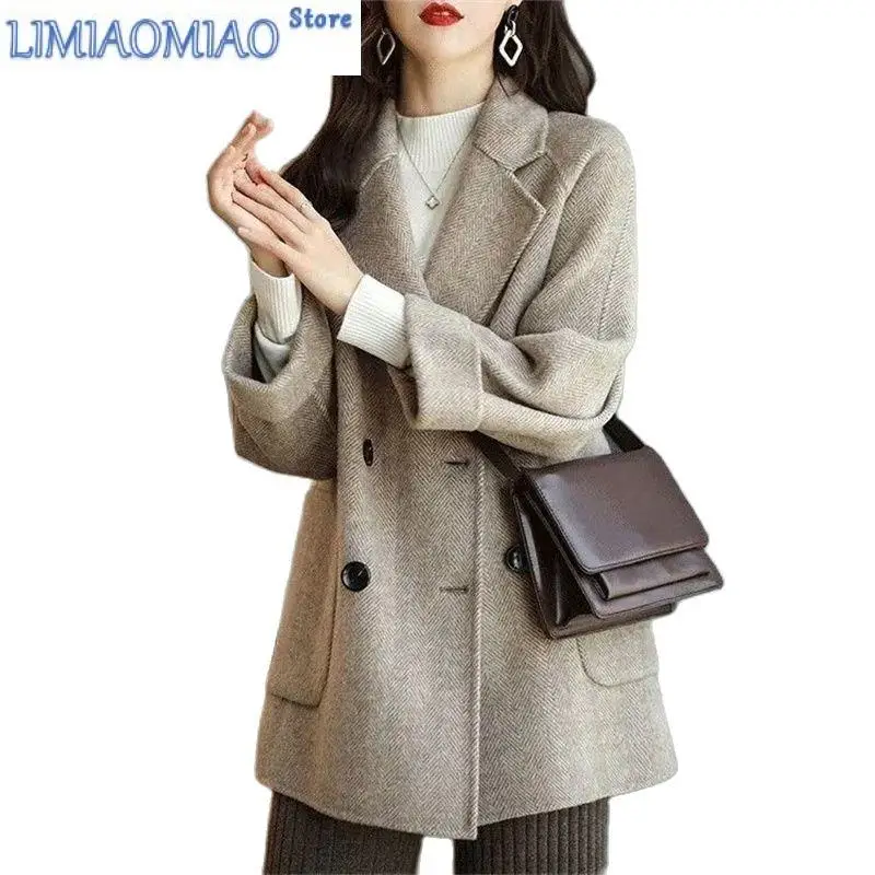 2023 New Women's Wool Blends Blazer Coat Winter Autumn Fashion Elegant Mother Slim Long Woolen Outerwear Female Jacket