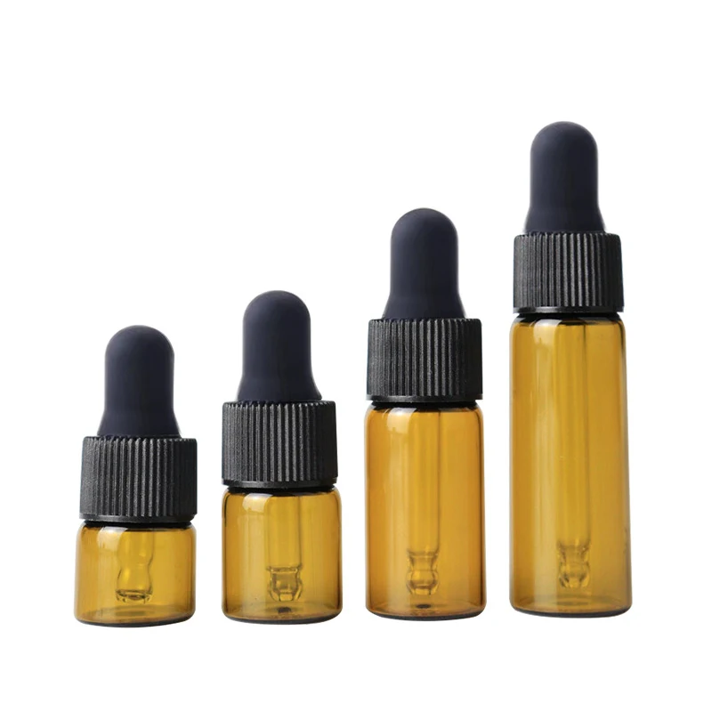 Glass Bottles Mini Glass Bottles Mini Perfume Bottles 100PCS 1/2/3/5/MLEssential Oil Glass RefillableEmpty Dropper Bottle Perfume Container Home&Living TravelPortable Blackmatte Head