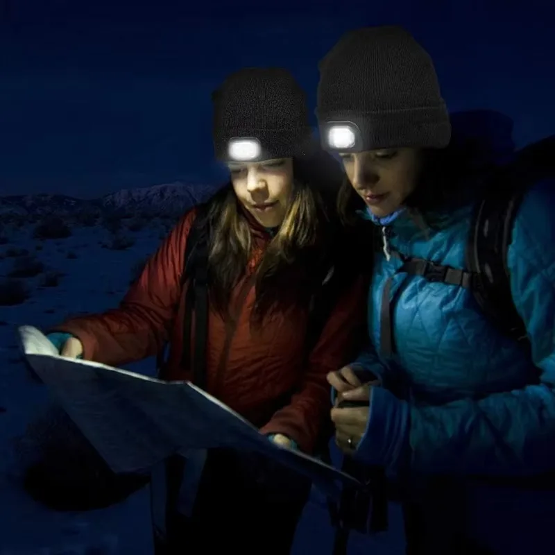 LED Beanie with Light Unisex Warm Winter Hat Unisex LED Hat with Flashlight Beanie Flashlight Fishing Camping Night