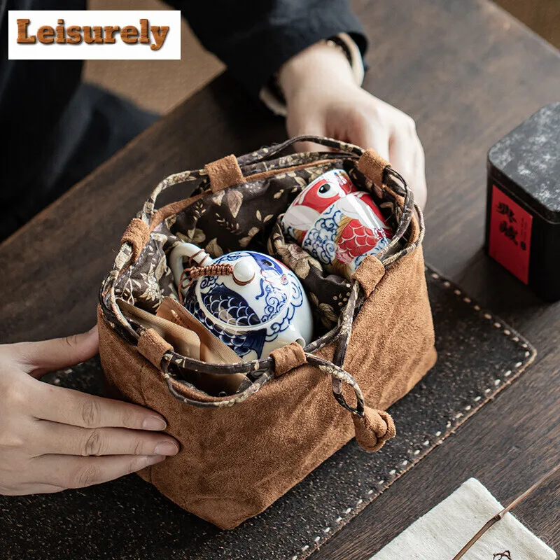 Handmade Cotton Cloth Tea Cozies Ancient Teacup Pouch Tea Cozy for Teapot Hand Bag Travel Tea Set Bag Tea Services Supplies