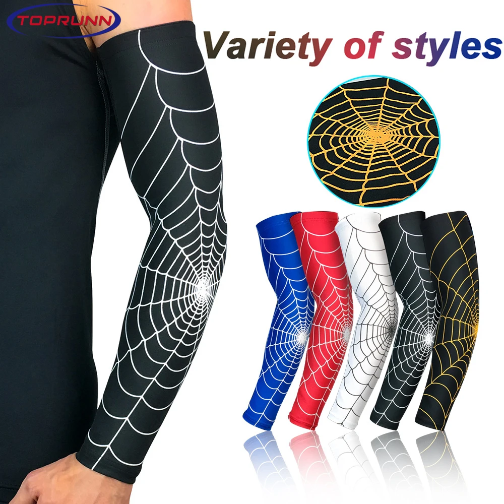 Toprunn 1 Pcs Cobweb Baseball Sport Arm Warmers Long Sleeve Stretch Wristband For Men And Women
