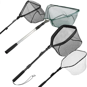 Retractable Landing Fishing Net 190cm-55cm with Telescoping Pole Handle Foldable Freshwater Fish Catching Releasing
