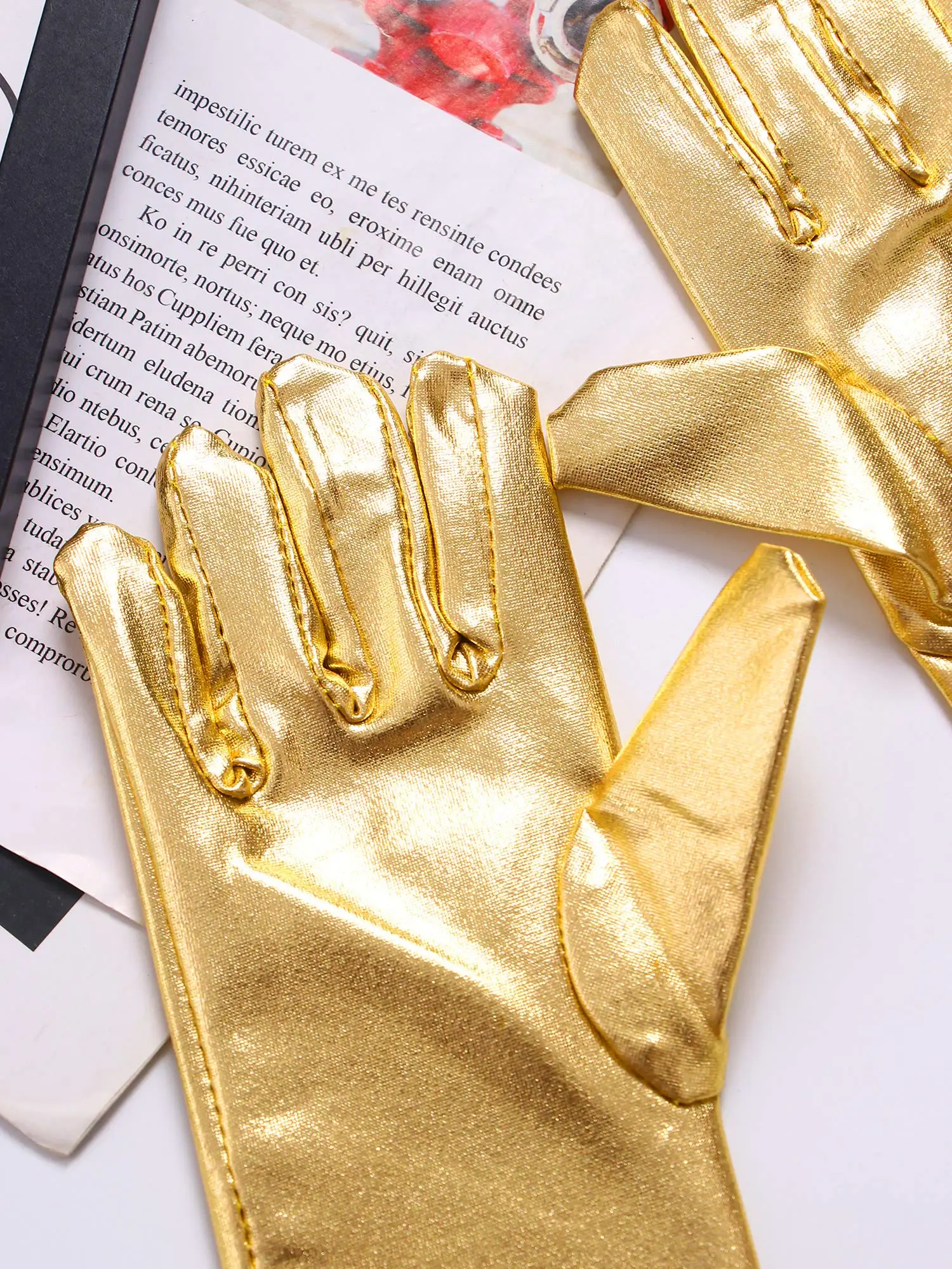 1 Pair Kids Girls Metallic Shiny Short Gloves Dance Performances Halloween Cosplay Costume Accessories