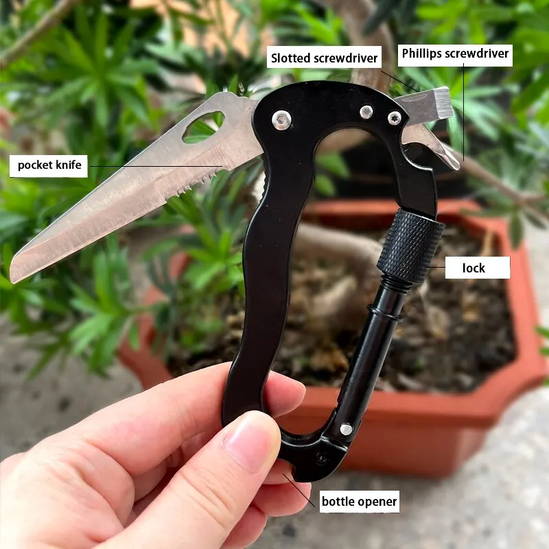 Multi function tool 5 in 1 outdoor multi function mountaineering buckle fast hanging buckle cross screwdriver carabiner bottle opener wine opener