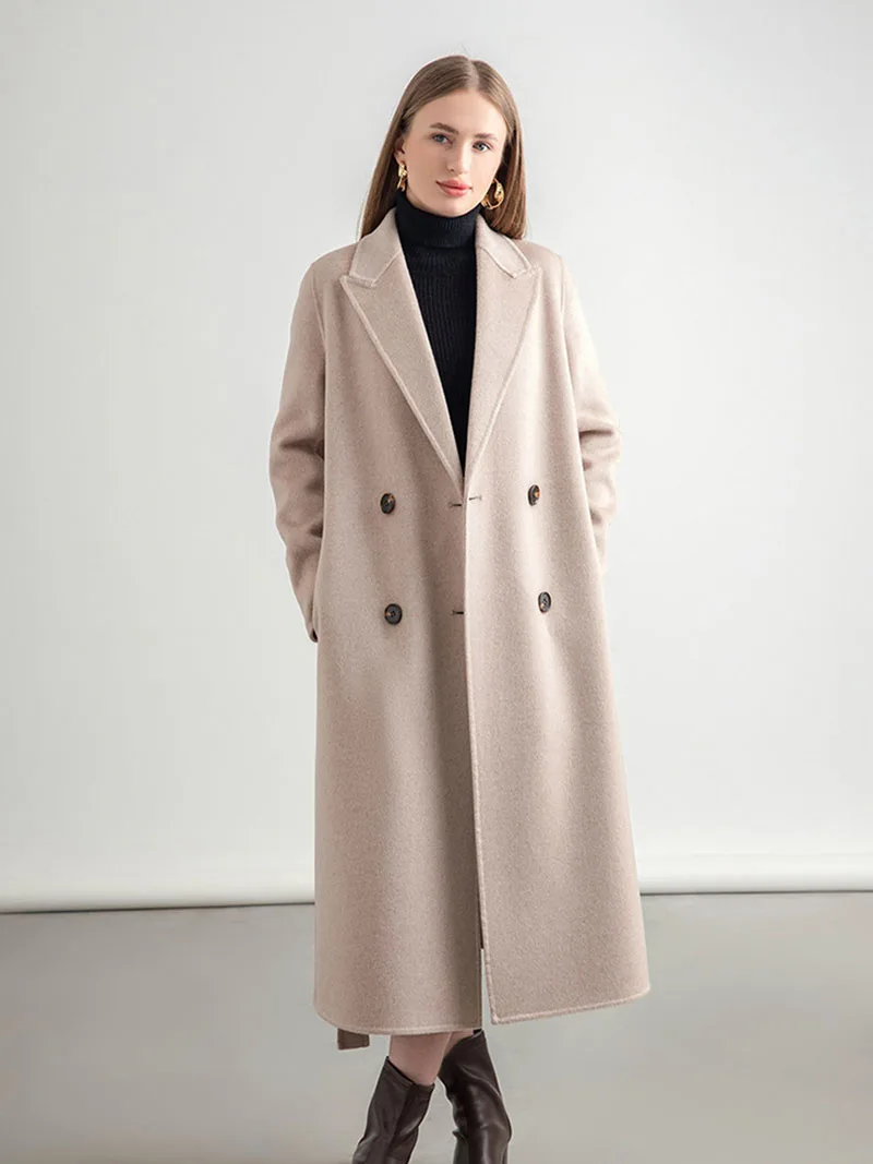 

Women's Clothing Wool Blends Jackets double-sided cashmere medium length woolen autumn winter loose knee length 100 wool coats