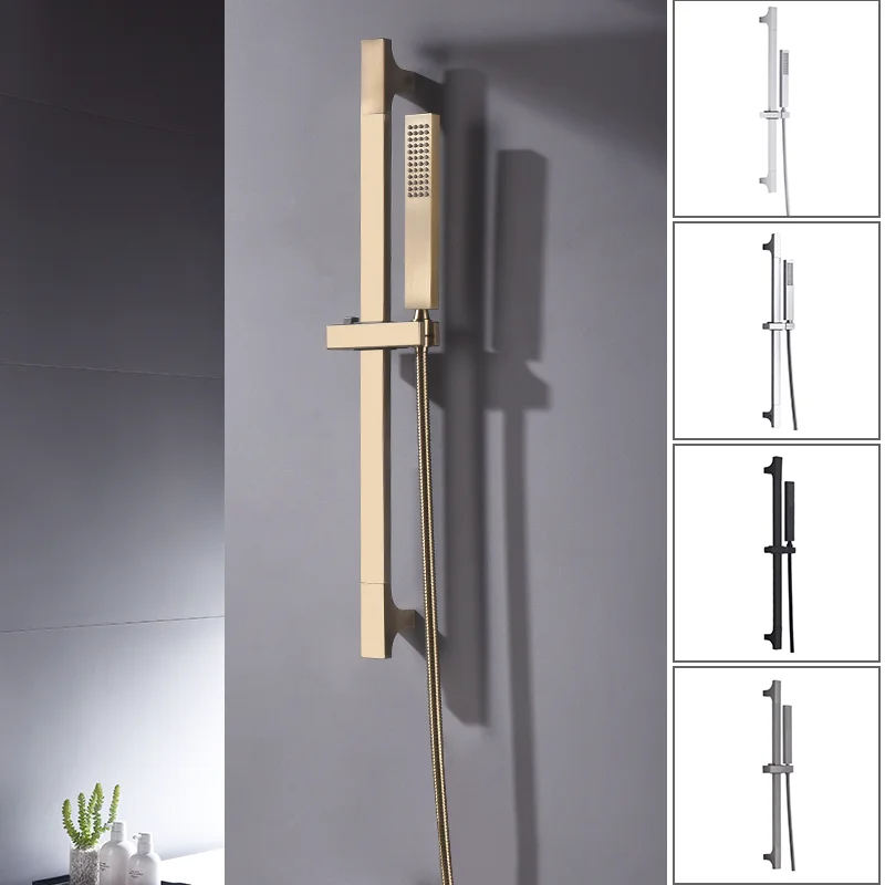 

Wall Mounted Adjustable Slide Shower Bar Bathroom Shower Riser Sliding Bar Set with Hose and Stainless Steel Shower Hand Shower