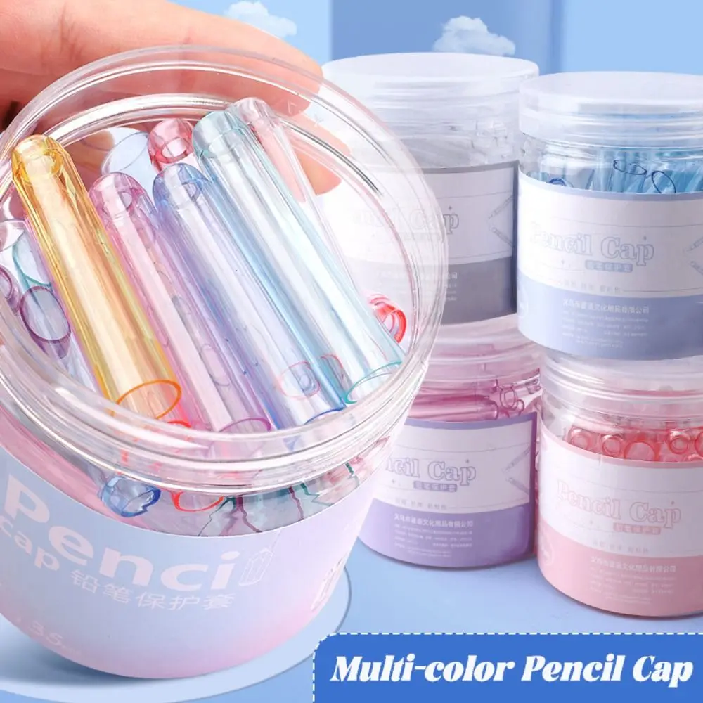 35개/박스 창의적인 플라스틱 연필 캡 단색 투명 연필 보호 케이스 펜 팁 보호기 학교 사무실용