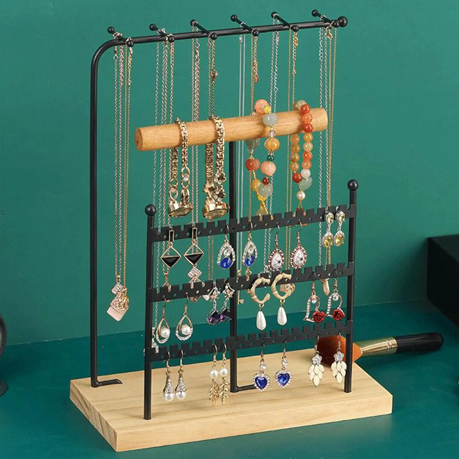 

Jewelry Organizer Stand Bracelet Storage Rack Steady Wooden Base Modern Necklace Holder for Shopping Mall Dresser Jewelry Store