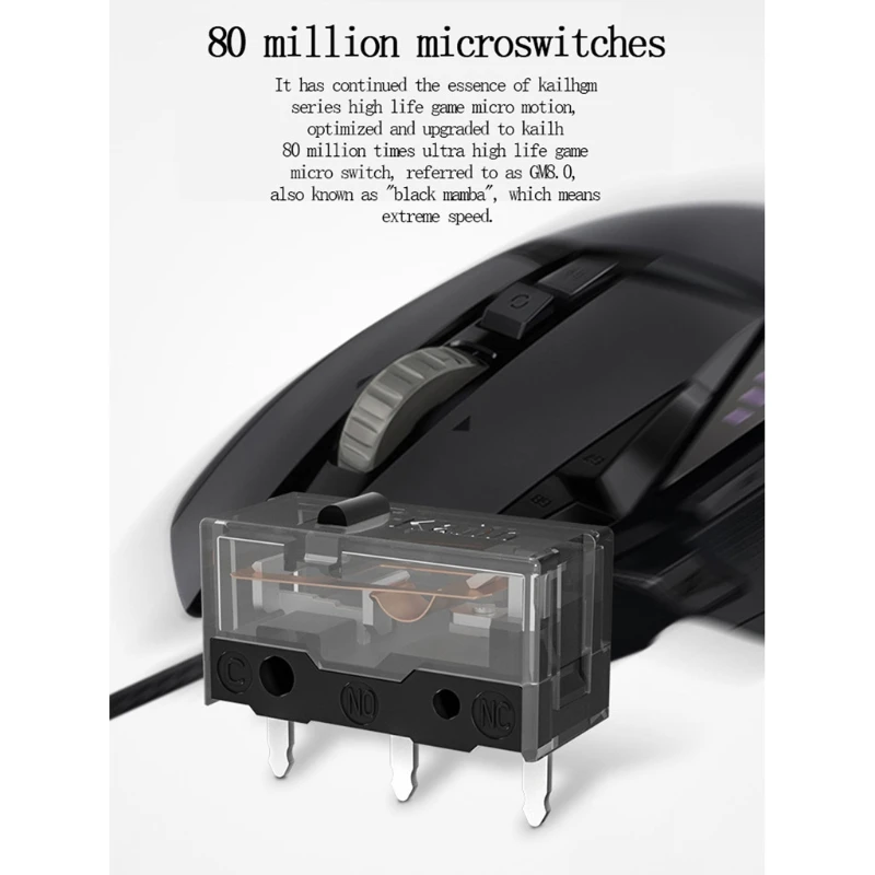 원래 Kailh GM 8.0 마우스 마이크로 스위치 마이크로 버튼 골드 접촉기 80 백만 클릭 생활 3 핀 블랙 도트