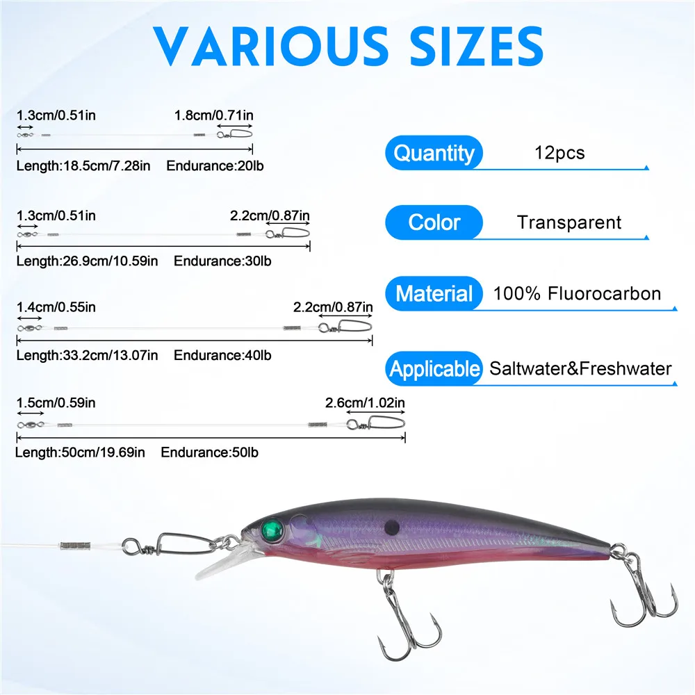 Fishing Wire Leaders Fluorocarbon line Carp Fishing Tackle Rig Artificial bait hooks line Leader connector 20-50LB 12Pcs fishing tackle